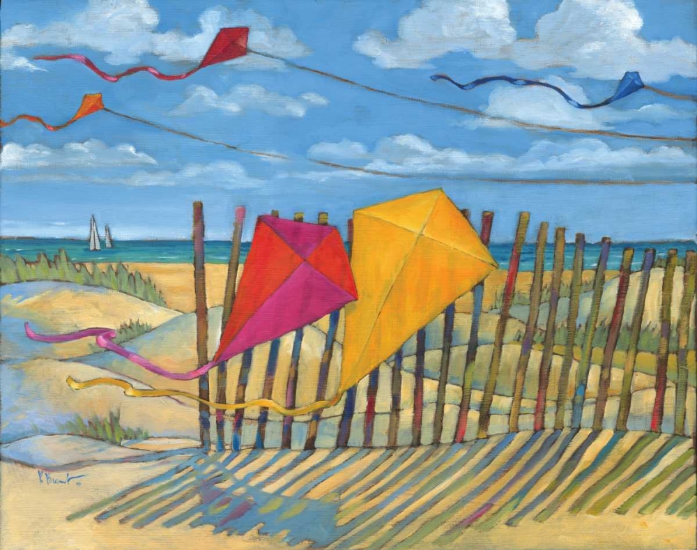 Wall Art Painting id:4389, Name: Beach Kites Yellow, Artist: Brent, Paul