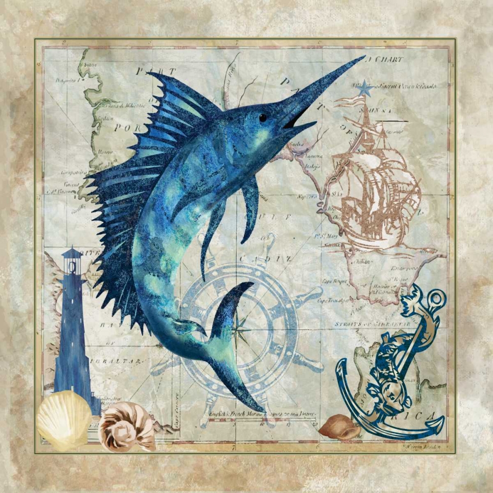 Wall Art Painting id:14098, Name: Nautical Swordfish, Artist: Meyer, Jill