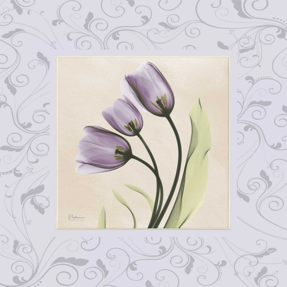 Wall Art Painting id:22477, Name: Purple Tulips on Purple Damask, Artist: Koetsier, Albert