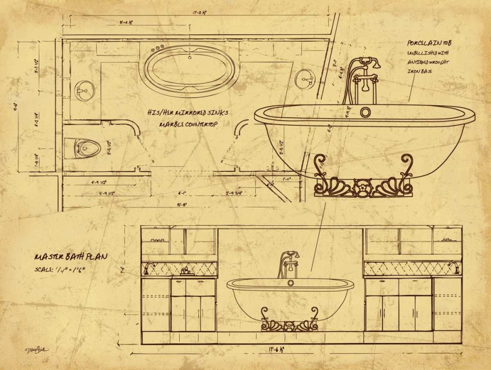 Wall Art Painting id:75161, Name: Bath Blueprint 2 Brown, Artist: Stimson, Diane