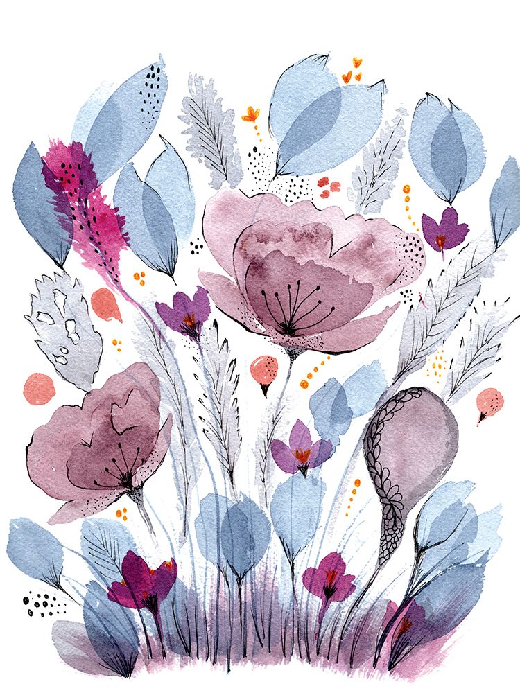 Wall Art Painting id:671889, Name: Purple And Blue Garden 1, Artist: Frost, Julia