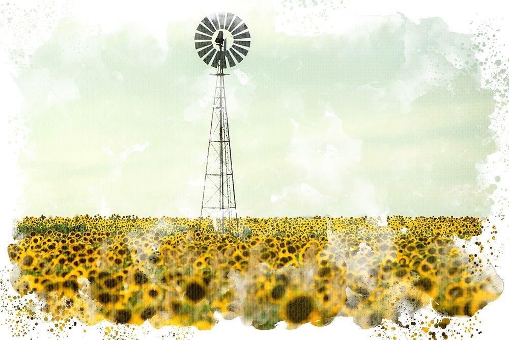 Wall Art Painting id:365834, Name: Windmill Sunflowers, Artist: Allen, Kimberly