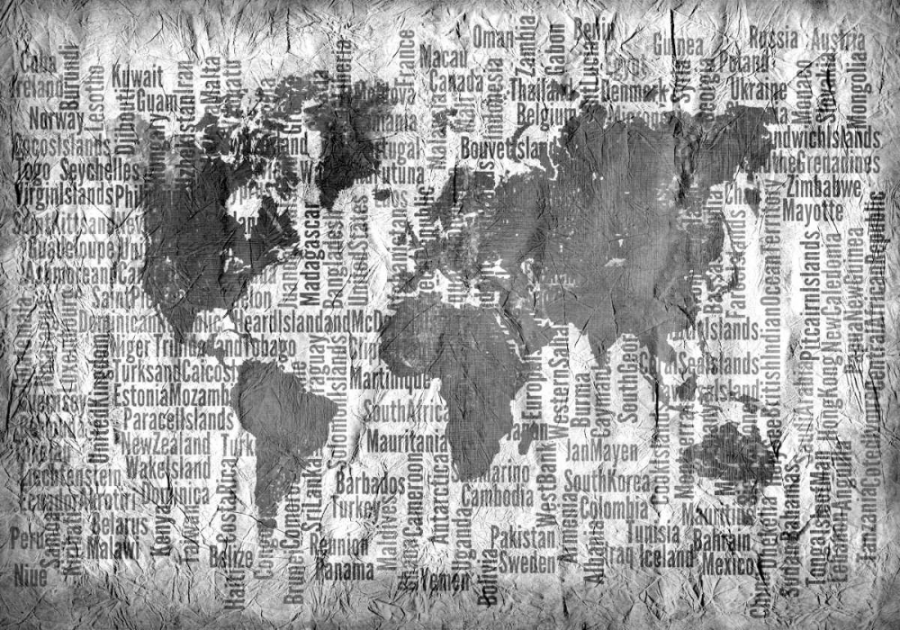 Wall Art Painting id:152099, Name: Map of the World Black and White, Artist: Allen, Kimberly