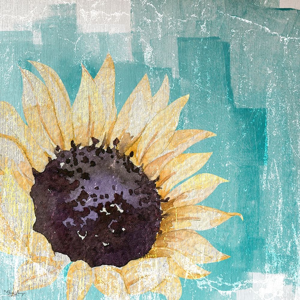 Wall Art Painting id:300091, Name: Sunflower Teal, Artist: Louise, Gigi