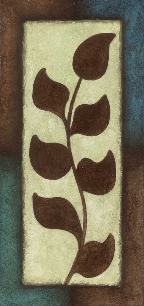 Wall Art Painting id:7526, Name: Blue and Brown Leaves Tall - Left, Artist: Emery, Kristin