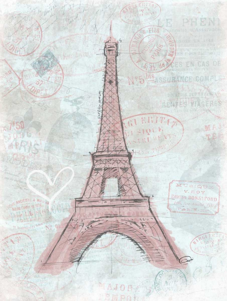 Wall Art Painting id:32100, Name: Eiffel Sketch Romantic, Artist: OnRei