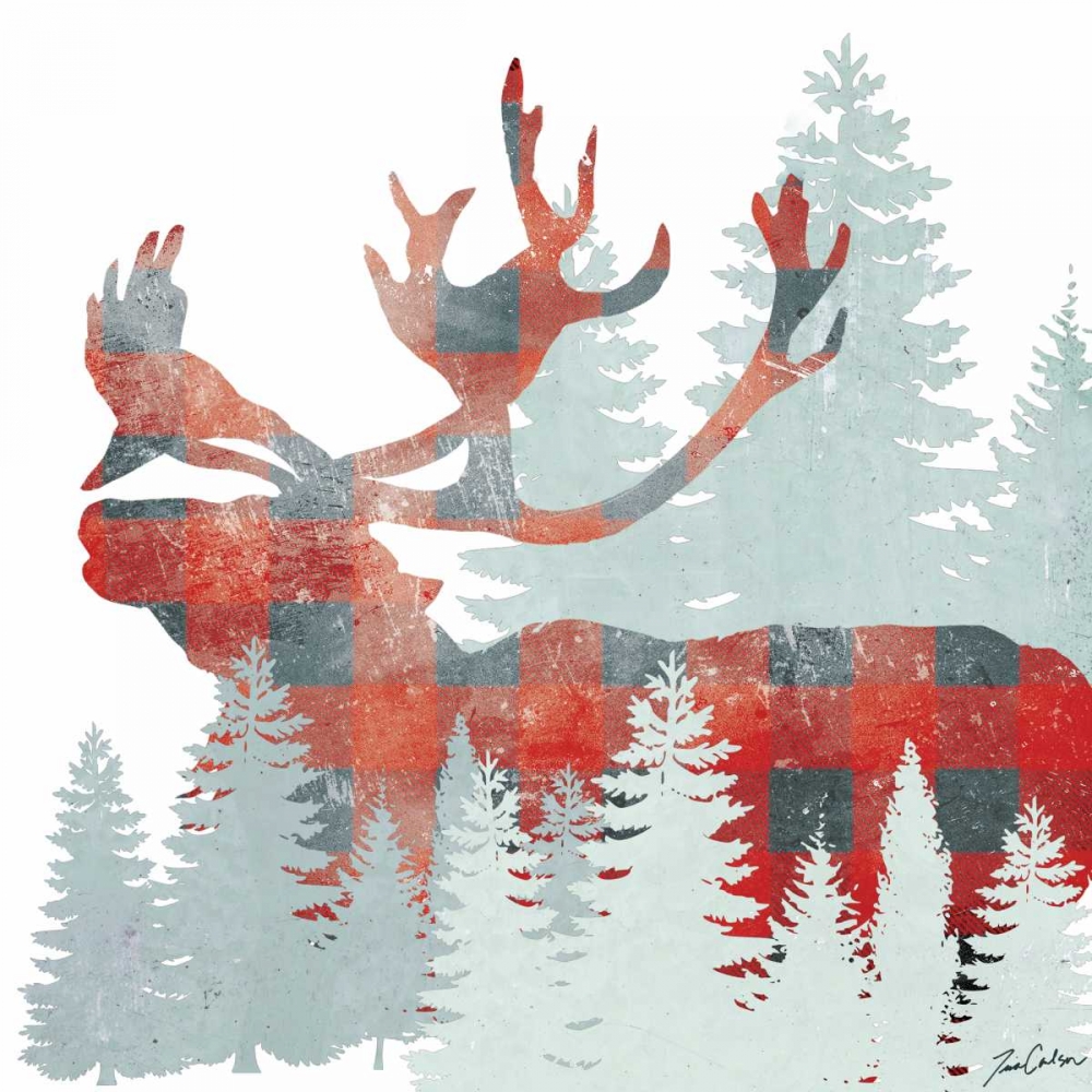 Wall Art Painting id:139582, Name: Plaid Caribou Forest, Artist: Carlson, Tina