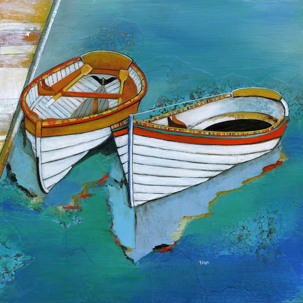 Wall Art Painting id:219052, Name: Rowboat Reflection, Artist: Tava Studios