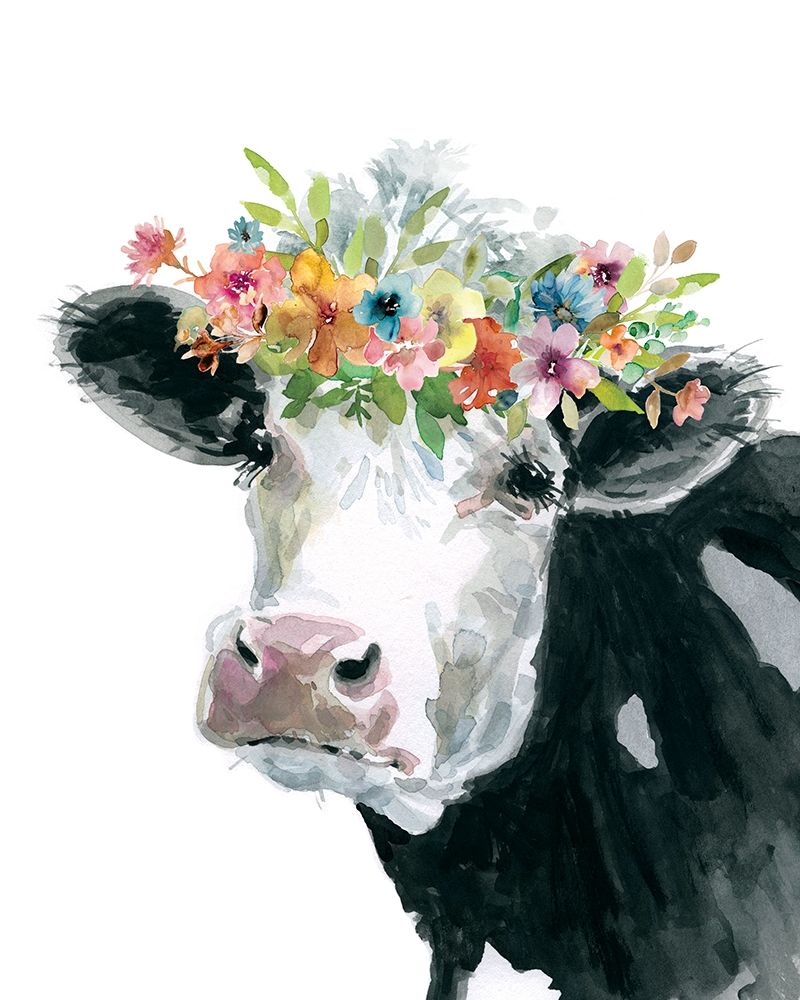 Wall Art Painting id:221477, Name: Flower Crown Cow, Artist: Robinson, Carol
