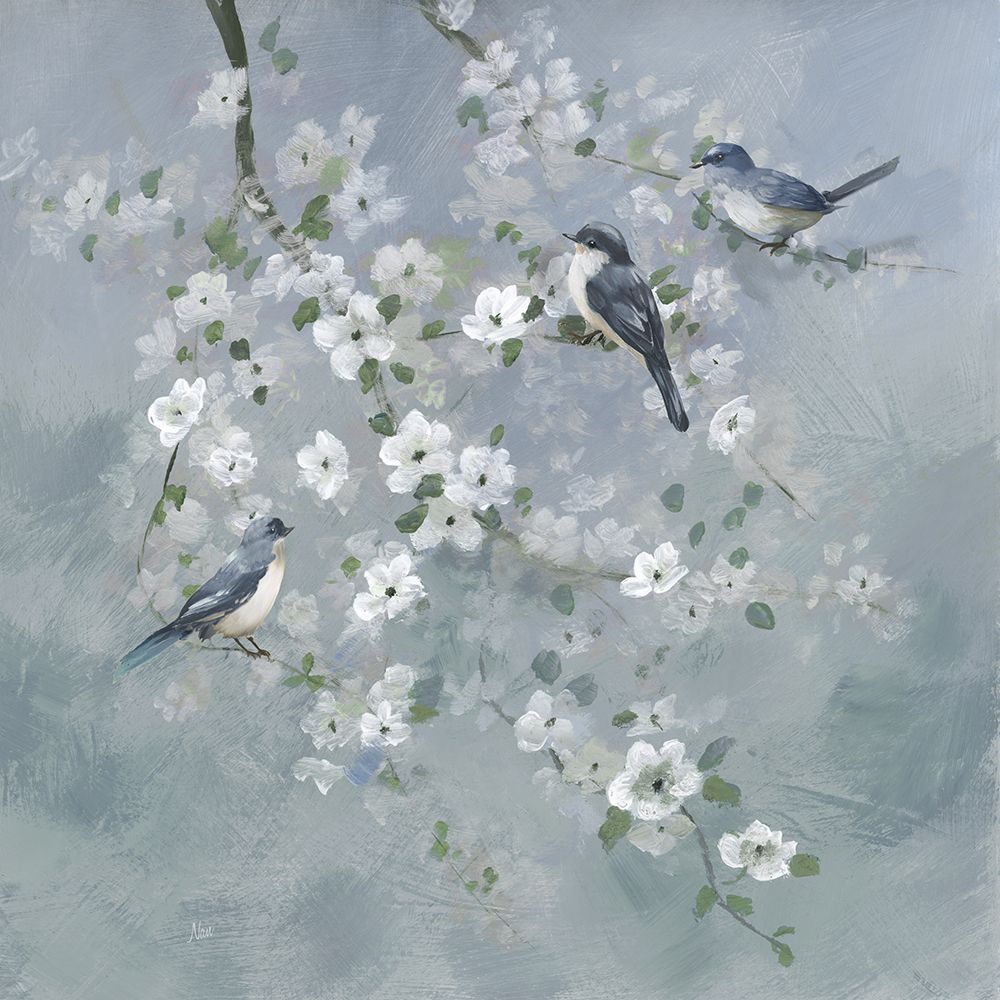 Wall Art Painting id:768281, Name: Bluebirds and Blooms, Artist: Nan