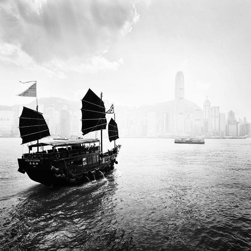 Wall Art Painting id:208323, Name: Boat in the Hong Kong Harbor, Artist: Praxis Studio