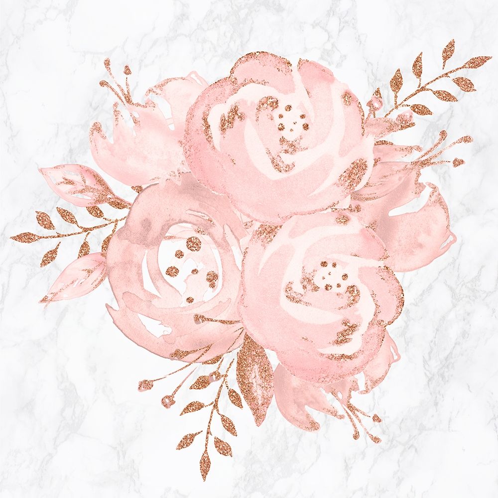 Wall Art Painting id:307452, Name: Floral Bouquet Rose Gold Pink Glitter on Marble, Artist: Nature Magick