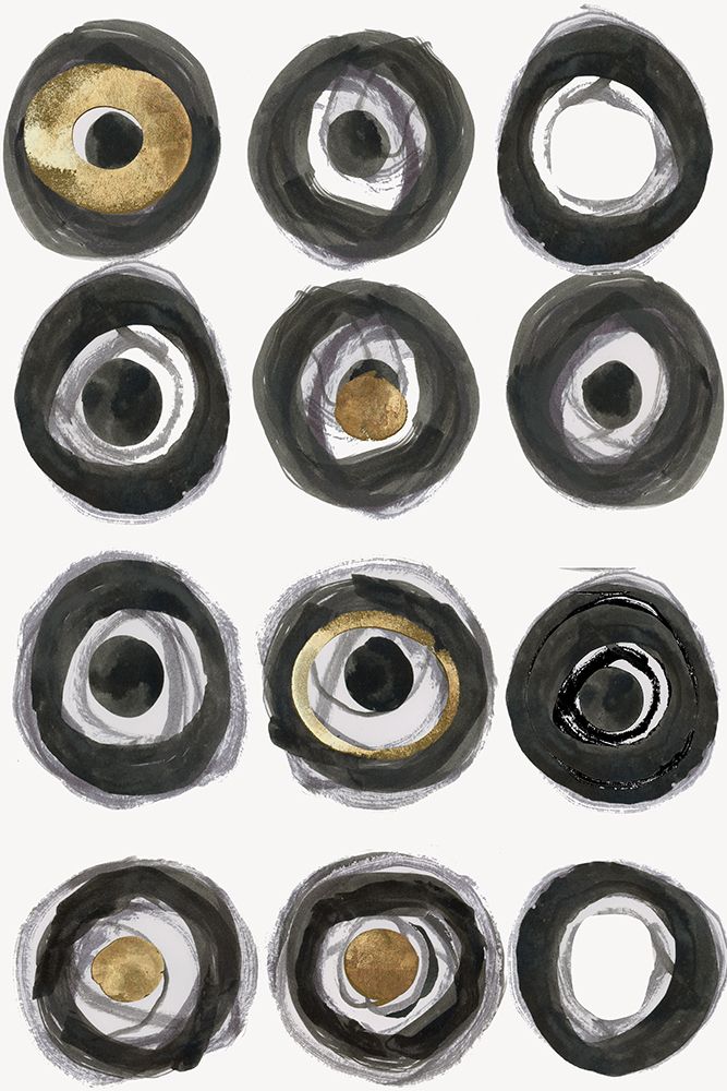 Art Print: Black White Gold Circles II
