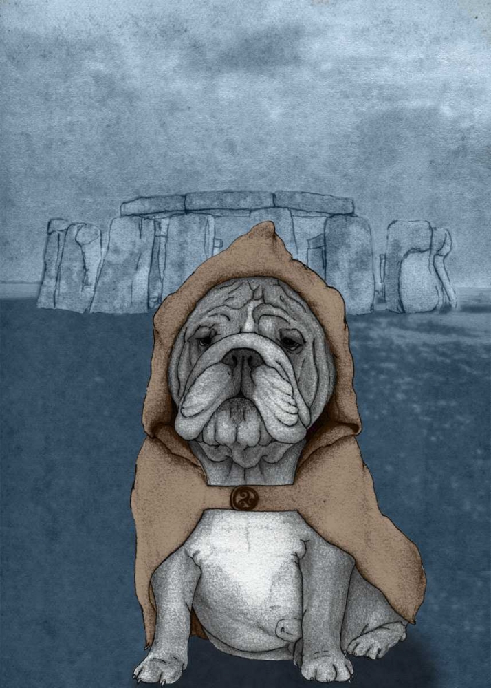 Wall Art Painting id:32664, Name: English Bulldog with Stonehenge, Artist: Barruf