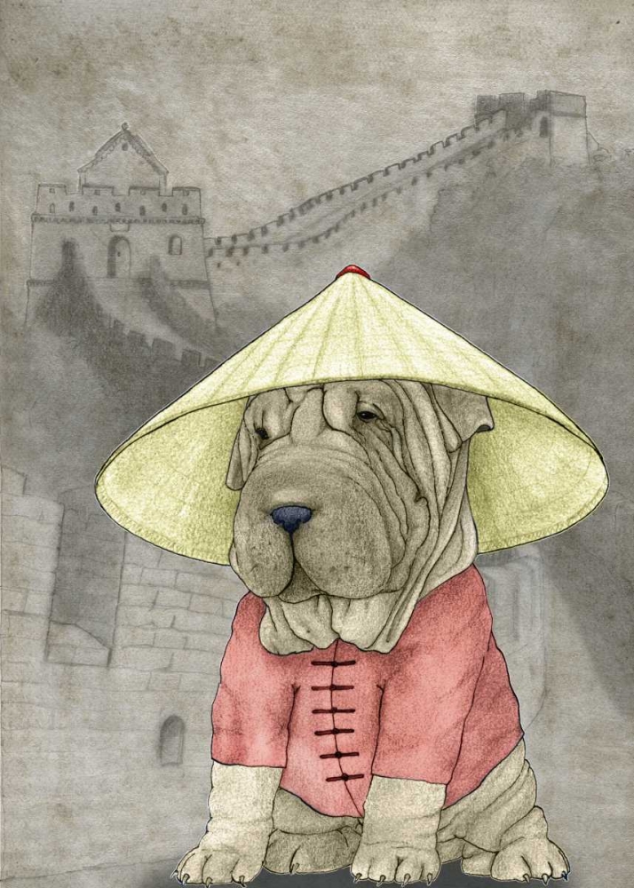 Wall Art Painting id:32666, Name: Shar Pei with the Great Wall, Artist: Barruf