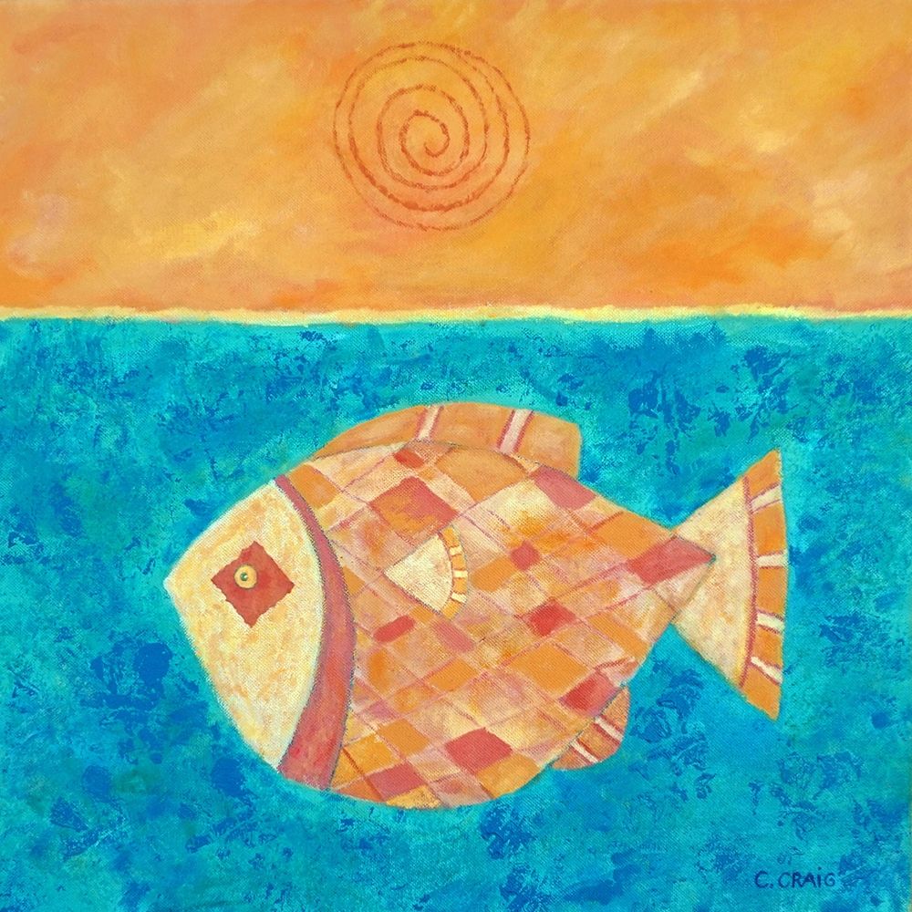 Wall Art Painting id:298849, Name: Fish With Spiral Sun, Artist: Craig, Casey