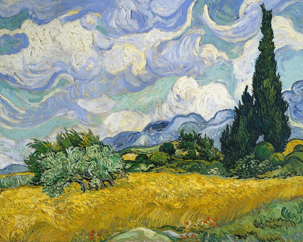 Wall Art Painting id:204619, Name: Wheat Field with Cypresses, Artist: Van Gogh, Vincent