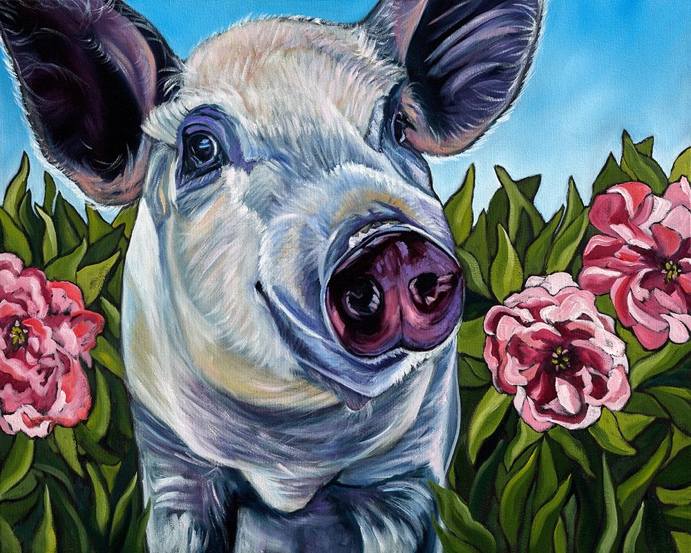 Wall Art Painting id:227425, Name: Pigs and Peonies, Artist: Wronski, Kathryn
