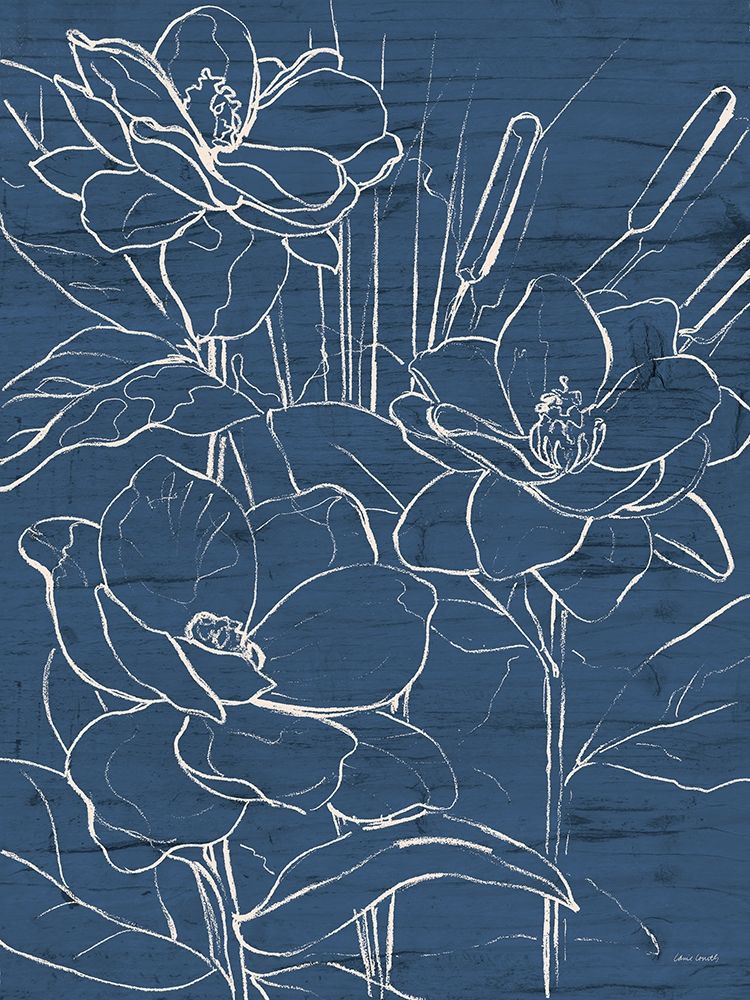Wall Art Painting id:337826, Name: Floral Sketch on Navy II, Artist: Loreth, Lanie
