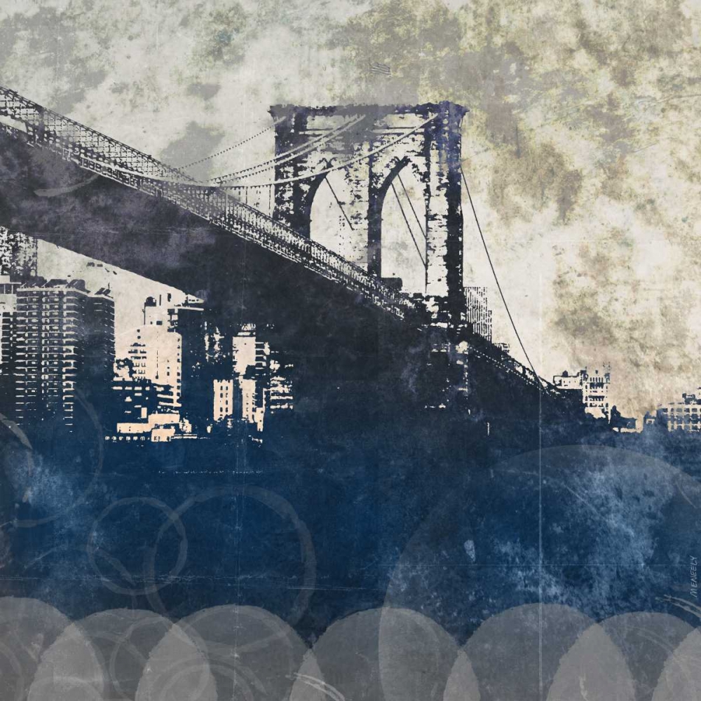 Wall Art Painting id:122959, Name: NY Bridge at Dusk I, Artist: Meneely, Dan