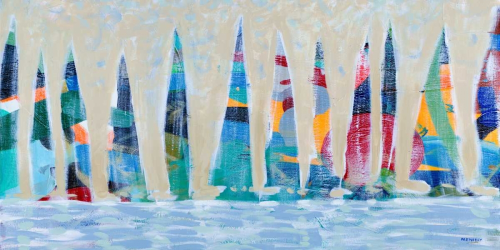 Wall Art Painting id:123325, Name: Dozen Colorful Boats Panel, Artist: Meneely, Dan