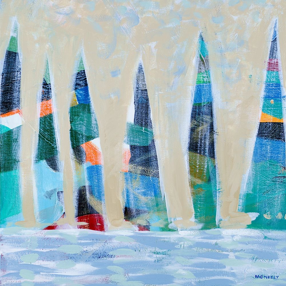 Wall Art Painting id:337852, Name: Dozen Colorful Boats Square I, Artist: Meneely, Dan