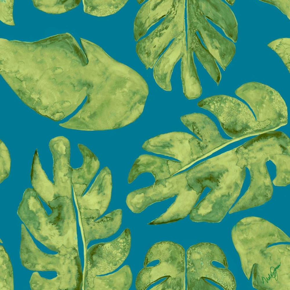 Wall Art Painting id:160048, Name: Leaves On Teal, Artist: Papa, Kat