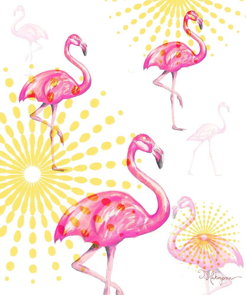 Wall Art Painting id:205163, Name: Fashion Flamingos Burst I, Artist: Hakimipour, Tiffany