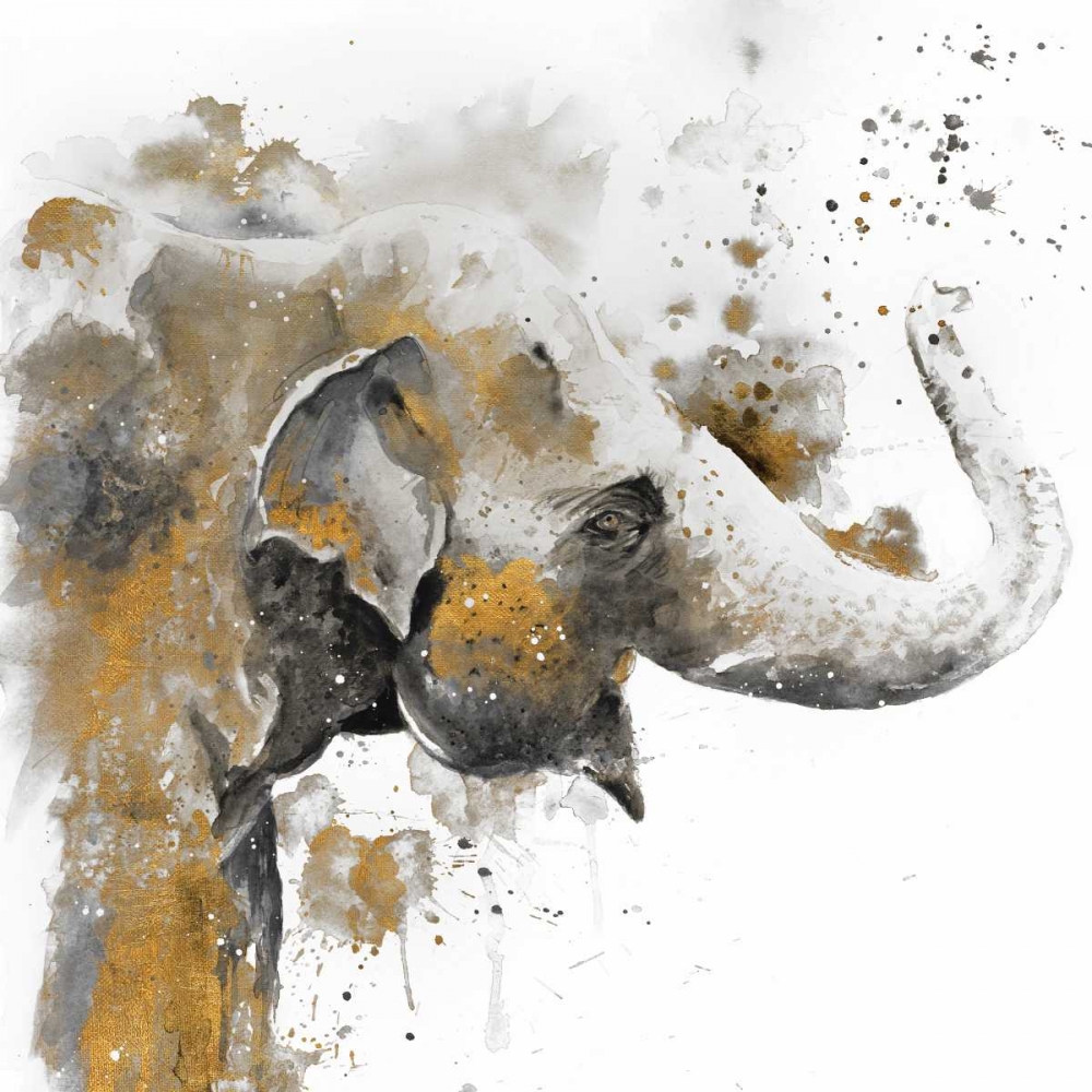 Wall Art Painting id:88216, Name: Water Elephant with Gold, Artist: Pinto, Patricia