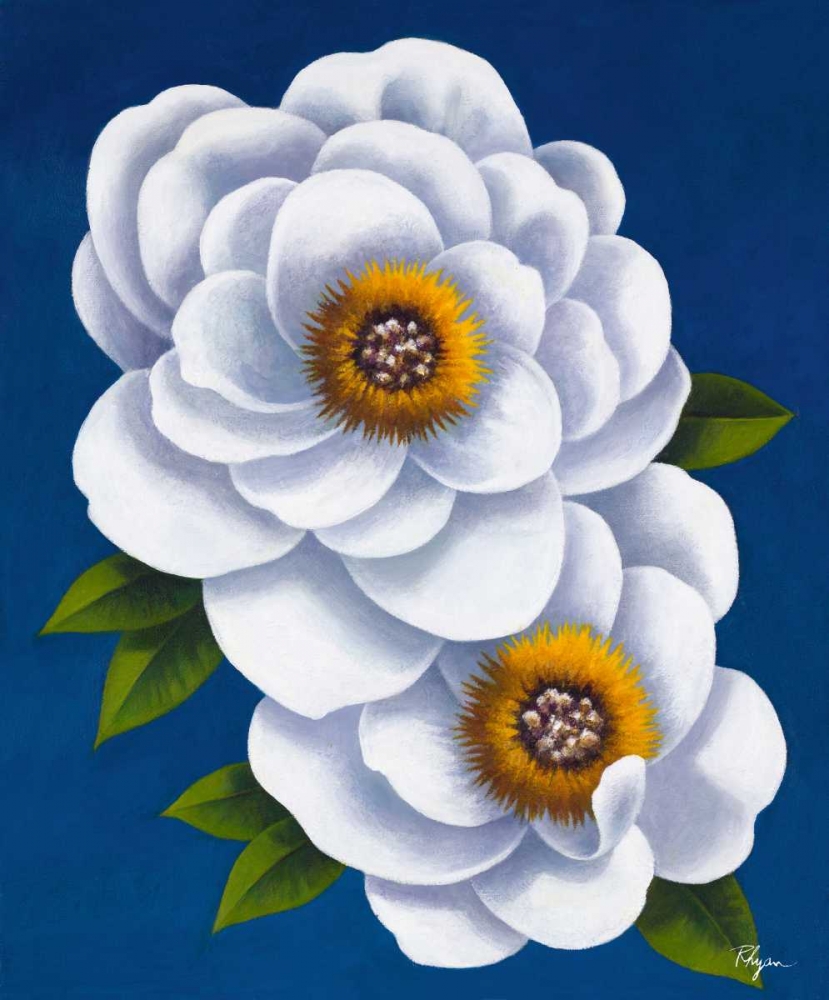 Wall Art Painting id:159665, Name: White Flowers on Blue I, Artist: Rhyan, Vivien