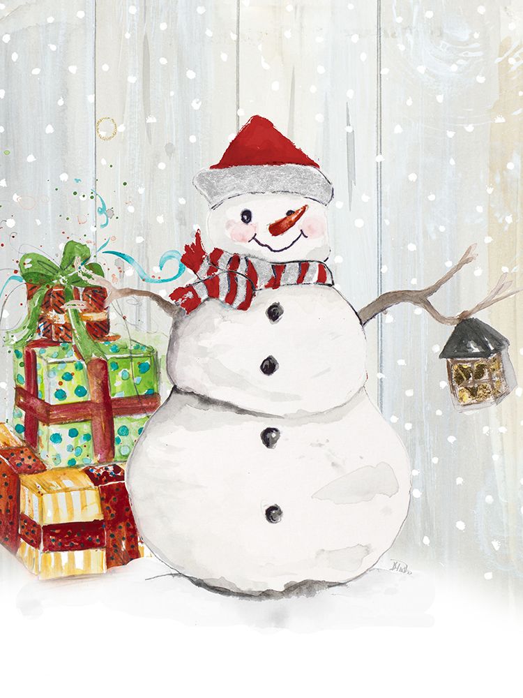 Wall Art Painting id:728305, Name: Snowman and Presents, Artist: Pinto, Patricia