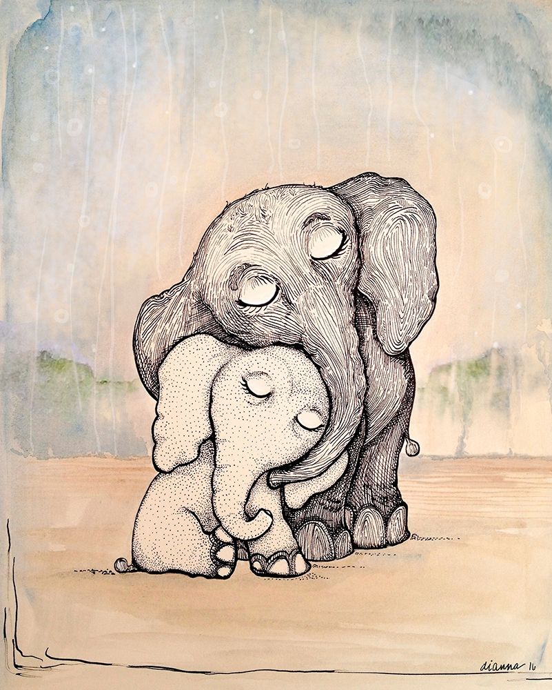 Wall Art Painting id:206195, Name: Whimsical Mom and Baby Elephant, Artist: Diannart