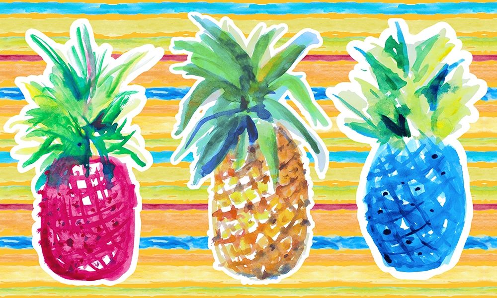 Wall Art Painting id:309832, Name: Vibrant Pineapple Trio, Artist: Loreth, Lanie