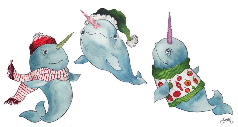 Wall Art Painting id:309839, Name: Christmas Narwhals, Artist: Medley, Elizabeth