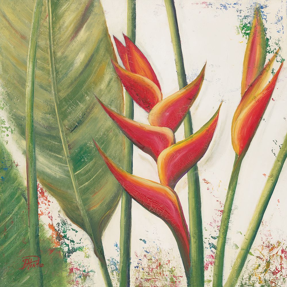 Wall Art Painting id:524149, Name: Heliconias With Leaves II, Artist: Pinto, Patricia