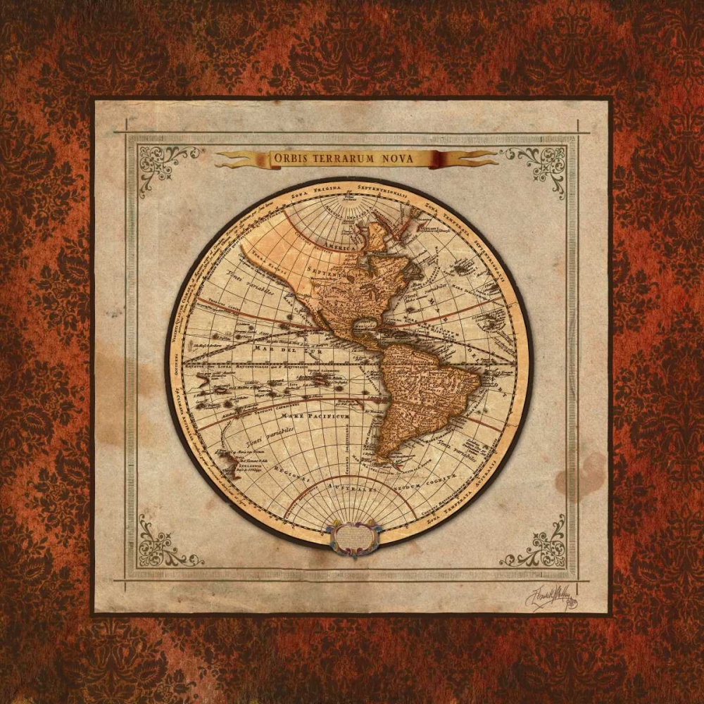 Wall Art Painting id:27899, Name: Red Damask Map I, Artist: Medley, Elizabeth