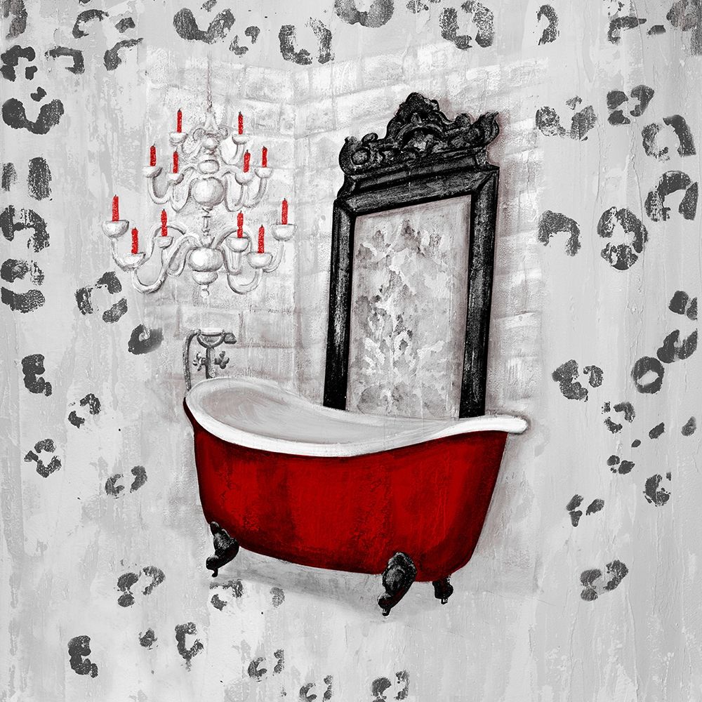 Wall Art Painting id:207260, Name: Red Antique Mirrored Bath Square II, Artist: Hakimipour, Tiffany