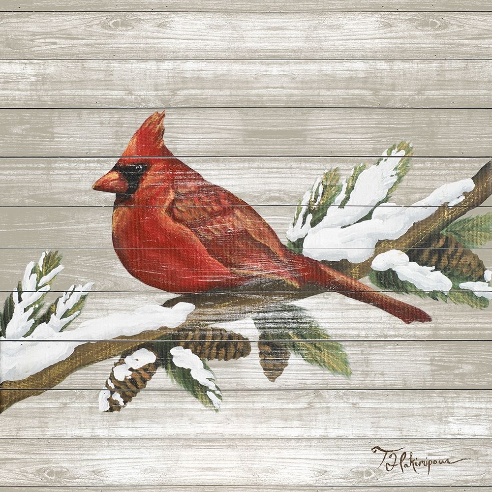 Wall Art Painting id:310610, Name: Winter Red Bird on Wood II, Artist: Hakimipour, Tiffany