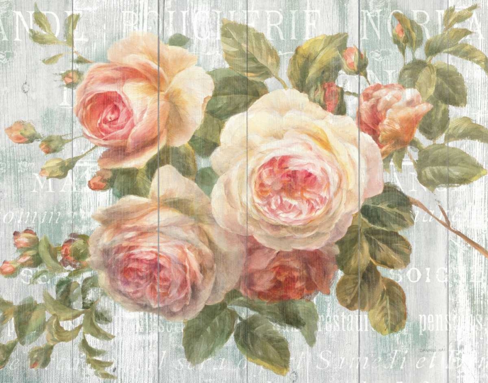 Wall Art Painting id:17362, Name: Vintage Roses on Driftwood, Artist: Nai, Danhui
