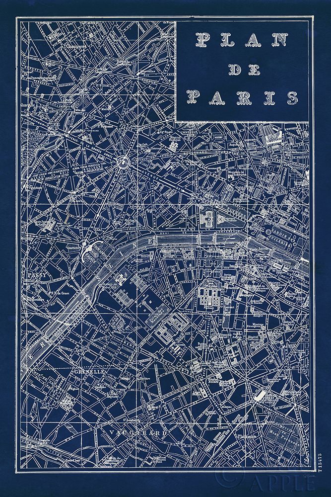 Wall Art Painting id:208301, Name: Blueprint Map Paris, Artist: Schlabach, Sue