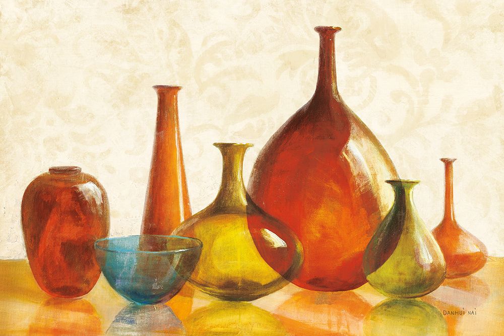 Wall Art Painting id:671539, Name: Colorful Glass Vessels on Ivory, Artist: Nai, Danhui