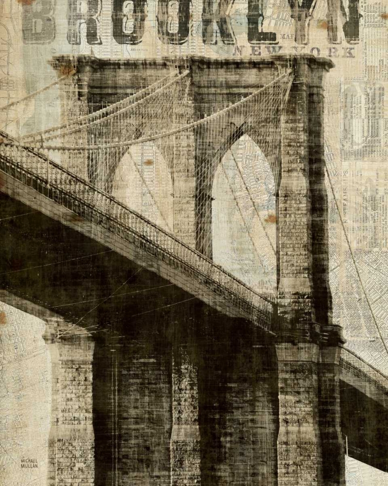 Wall Art Painting id:17983, Name: Vintage NY Brooklyn Bridge, Artist: Mullan, Michael