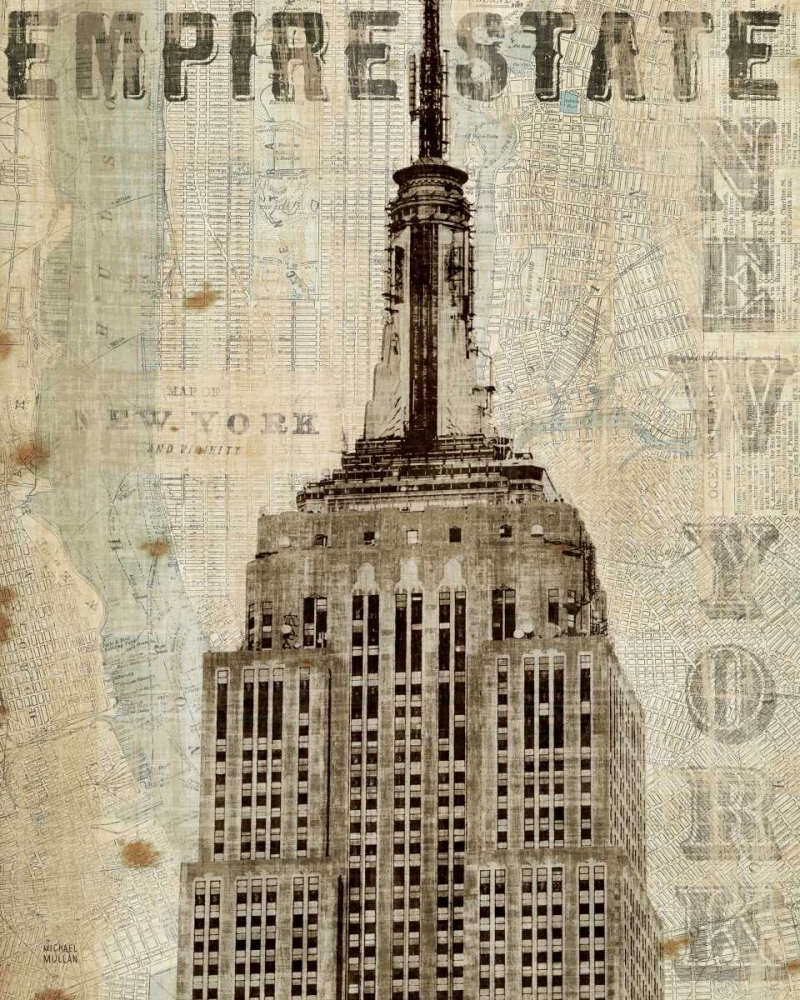 Wall Art Painting id:17996, Name: Vintage NY Empire State Building, Artist: Mullan, Michael
