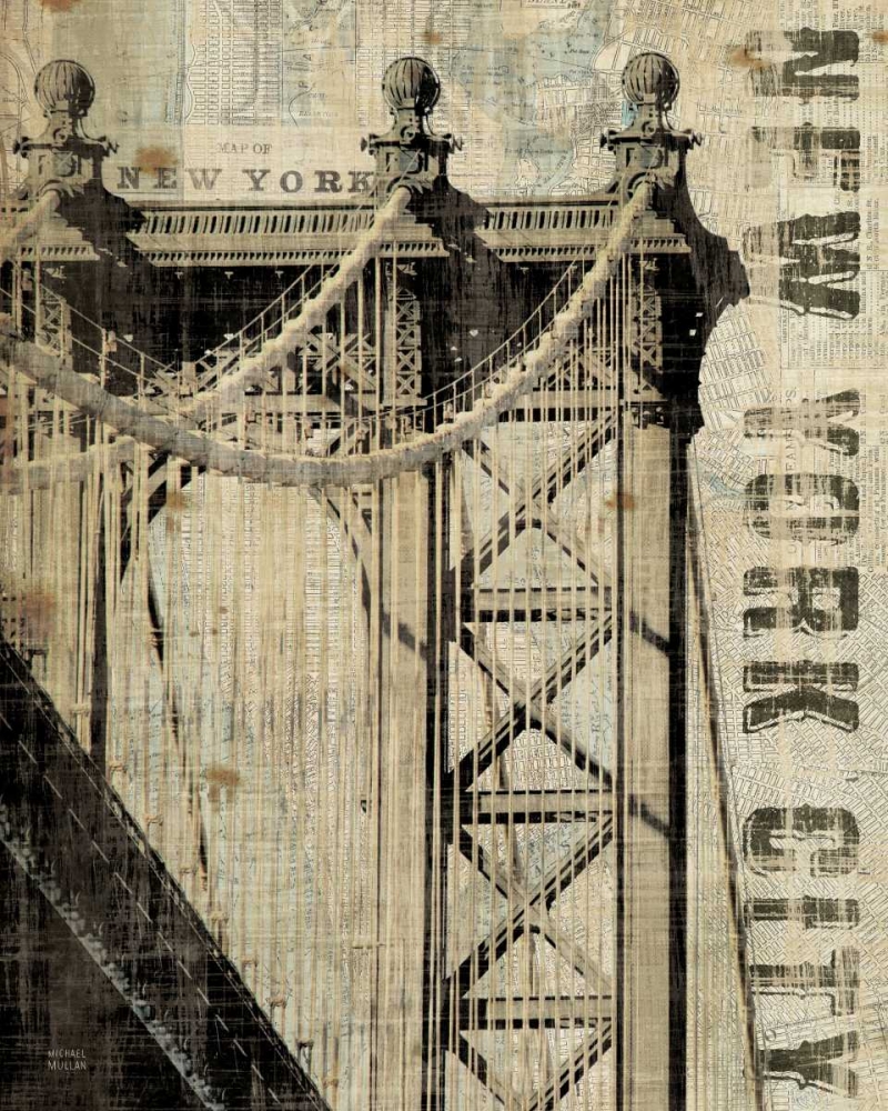 Wall Art Painting id:17880, Name: Vintage NY Manhattan Bridge, Artist: Mullan, Michael