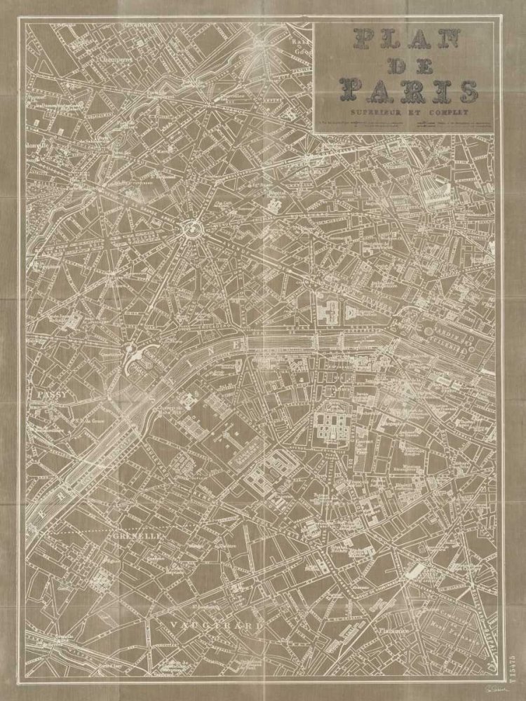 Wall Art Painting id:20990, Name: Blueprint Map Paris Taupe, Artist: Schlabach, Sue
