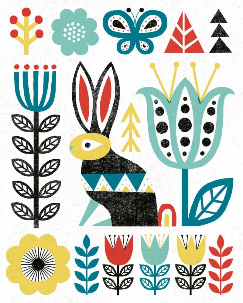 Wall Art Painting id:73806, Name: Folk Lodge Rabbit V2 Teal, Artist: Mullan, Michael