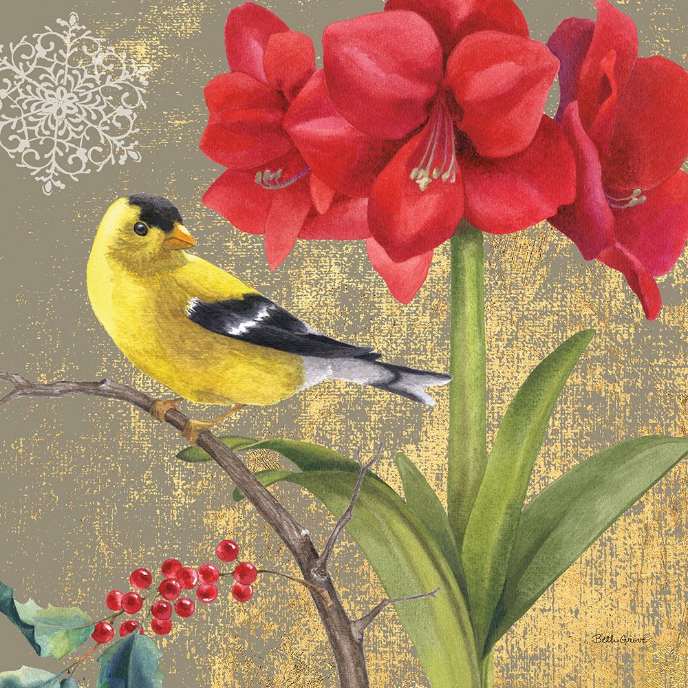 Wall Art Painting id:771325, Name: Winter Birds Goldfinch Collage, Artist: Grove, Beth