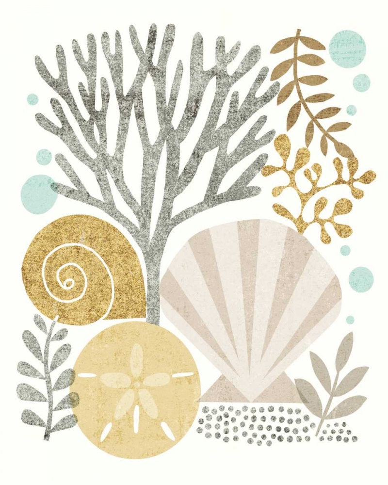 Wall Art Painting id:151441, Name: Under Sea Treasures V Gold Neutral, Artist: Mullan, Michael