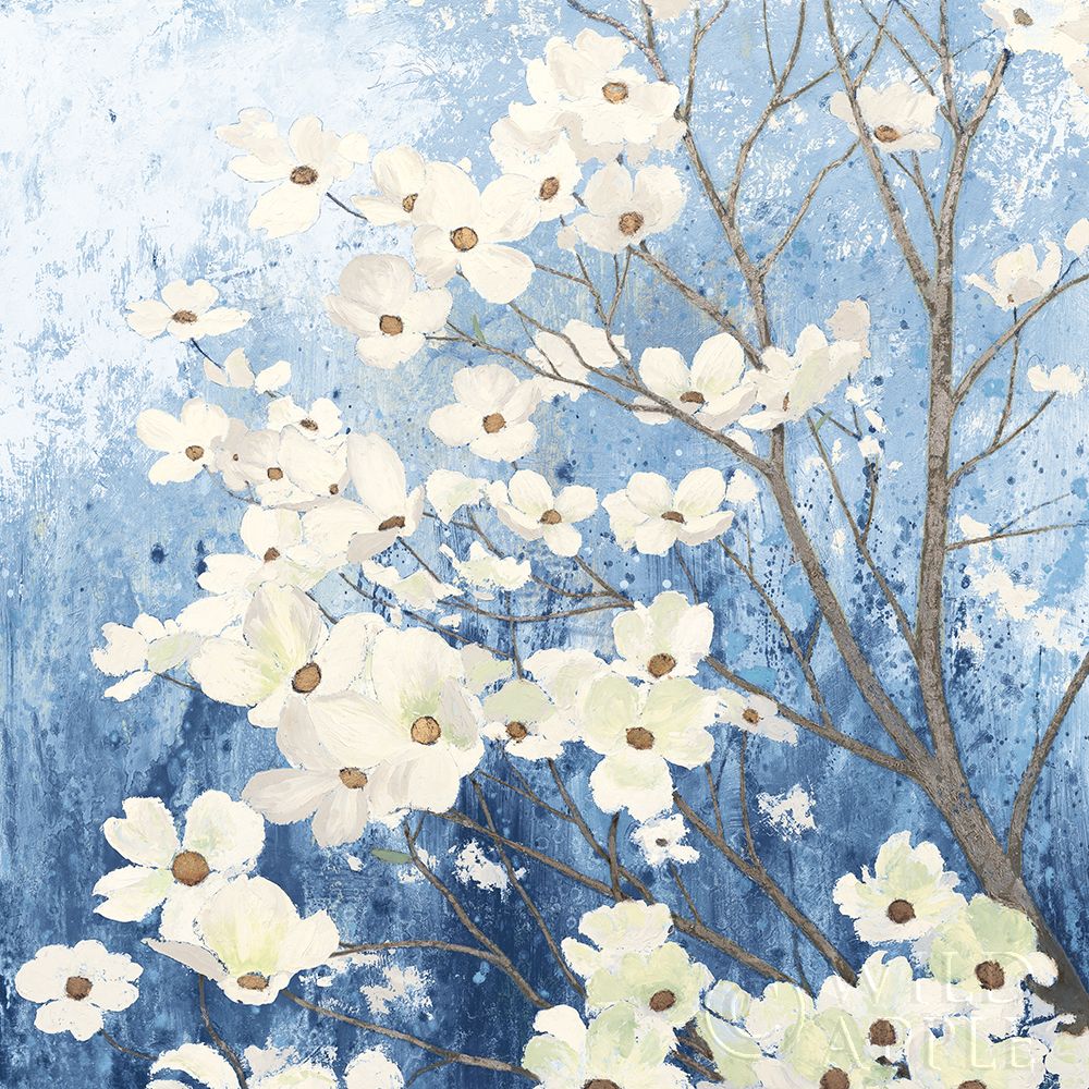 Wall Art Painting id:192958, Name: Dogwood Blossoms I Indigo, Artist: Wiens, James