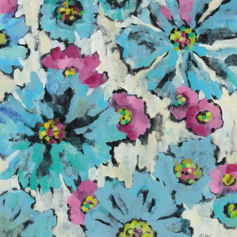 Wall Art Painting id:129441, Name: Graphic Pink and Blue Floral I, Artist: Vassileva, Silvia